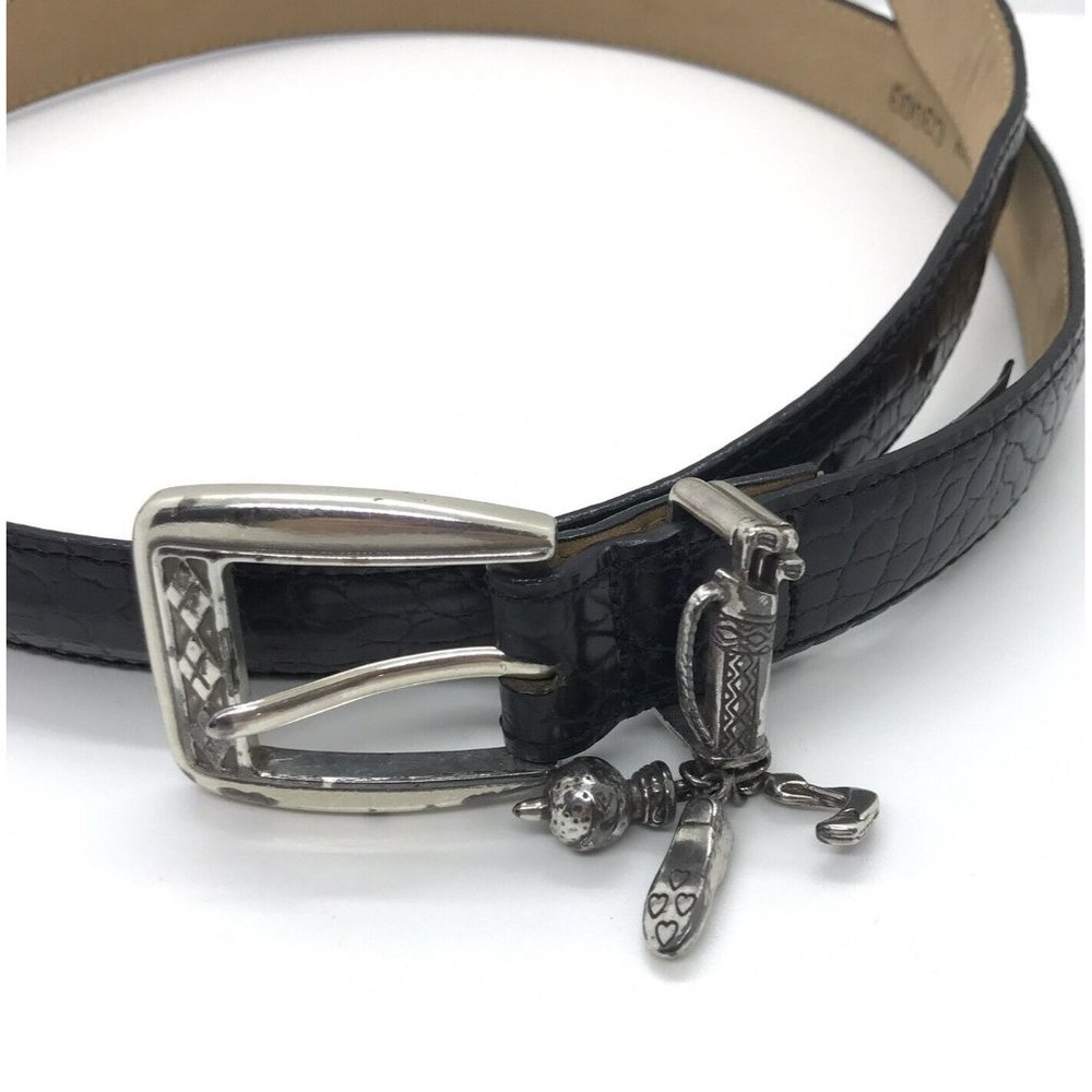 Brighton Size ML 32 Brown Croc Embossed Leather Belt Silver Buckle GOLF Charms